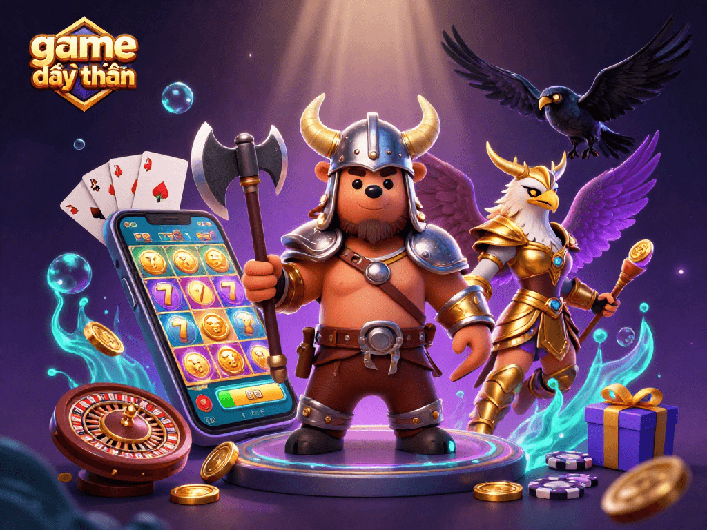 Experience game đổi thưởng with vibrant 3D casino characters and dynamic gaming elements.