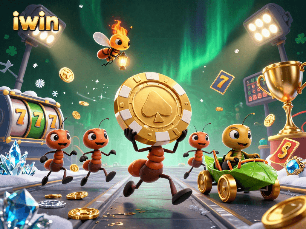 Join the heist at iwin with ants stealing a giant poker chip in a dynamic casino scene.