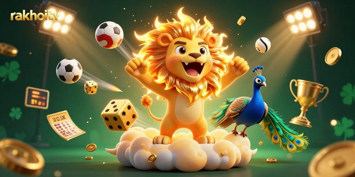 Experience rakhoitv's thrilling live sports action with vibrant elements and engaging scenes of victory.