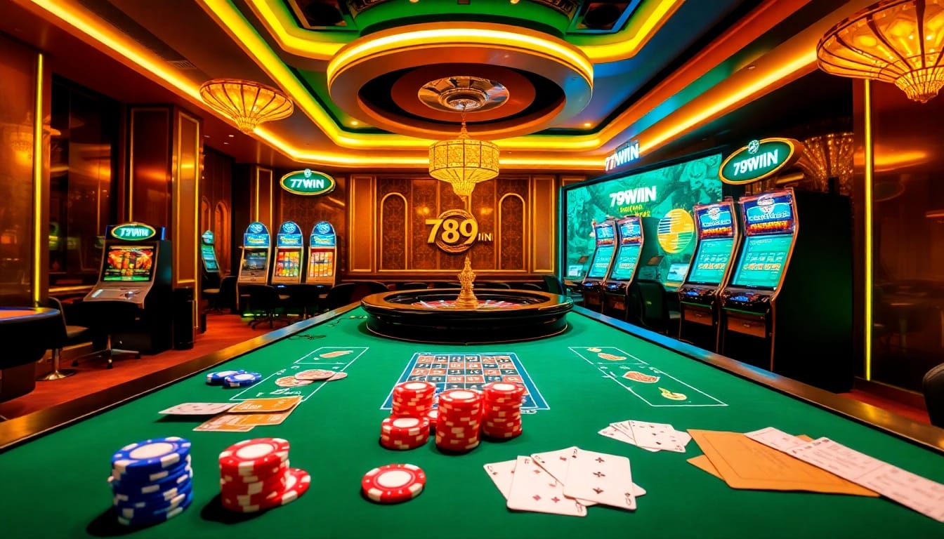 Players enjoying a thrilling game at 789WIN's luxurious online casino table, showcasing excitement and professionalism.
