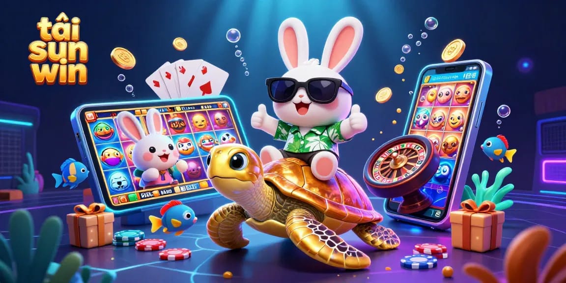 Spin the reels and win big with tải sun win in this vibrant 3D gambling illustration