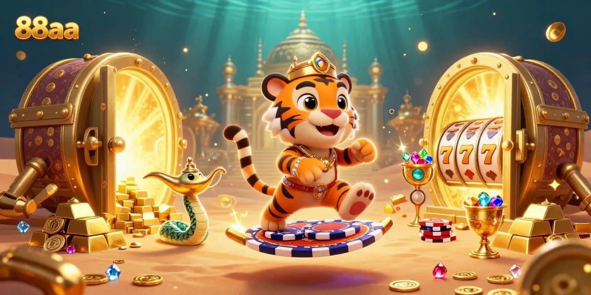Experience thrilling wins with 88aa in this vibrant 3D casino scene filled with excitement.