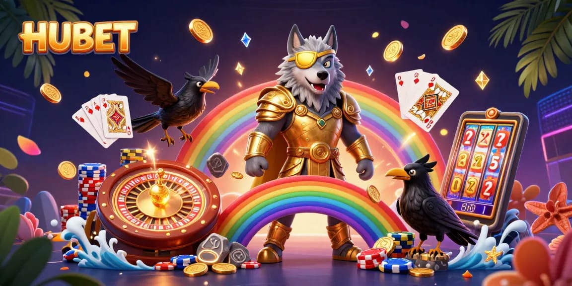 Experience the excitement of HUBET with a vibrant casino environment filled with action and colorful elements.