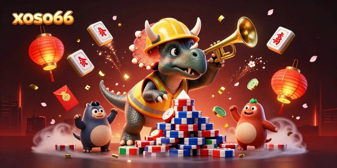 Engage with exciting gameplay at xoso66 while cartoon creatures celebrate winning moments at a vibrant casino scene.