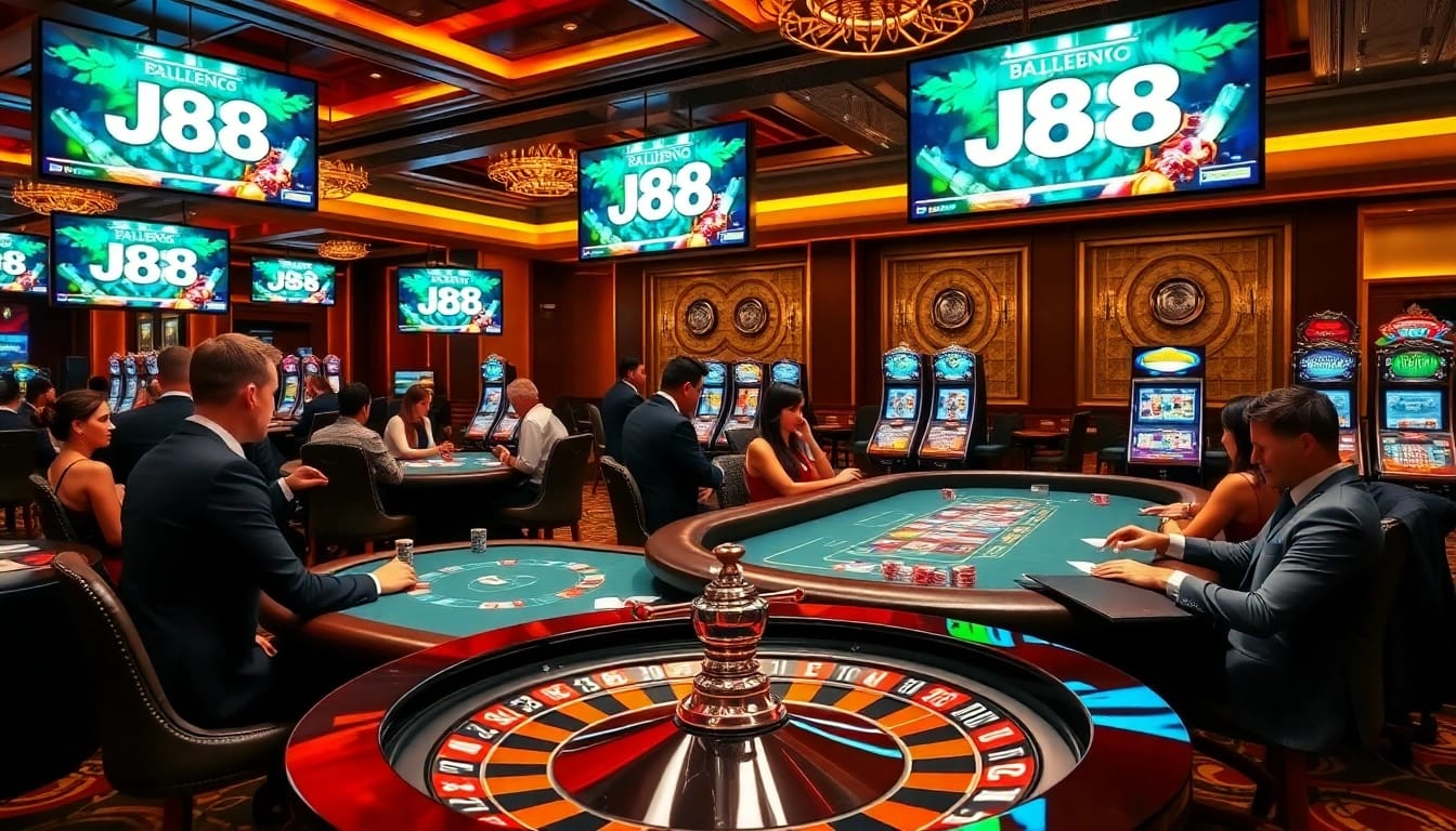 Players enjoying the J88 casino experience with vibrant games and professional ambiance.