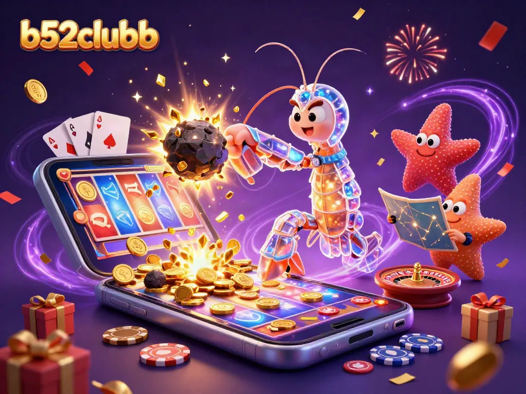 Join b52clubb as the galactic samurai mantis shrimp battles for golden gems in an explosive casino adventure!