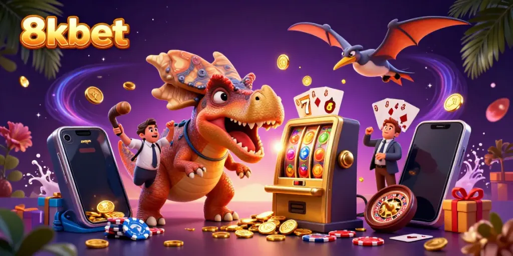 Engage with 8xbet's dynamic online gaming world featuring exciting slot action and mythical creatures.