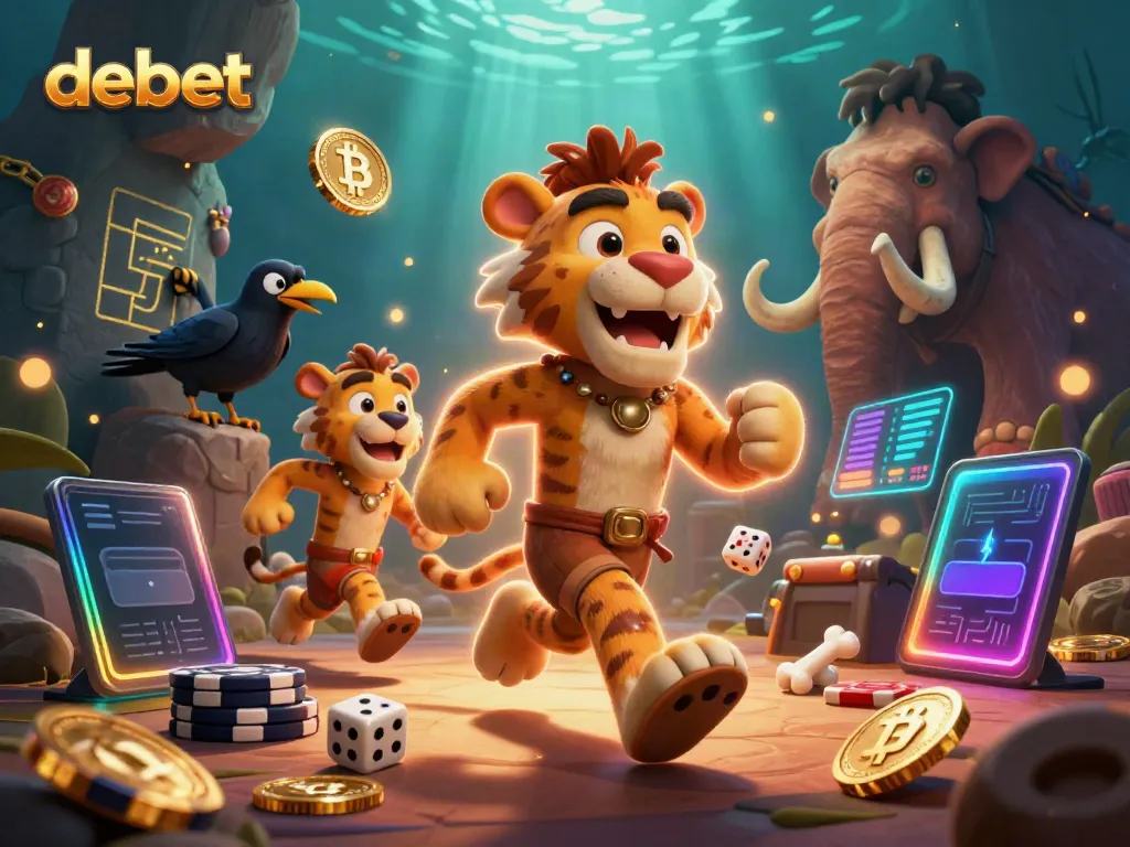 Experience debet with a thrilling prehistoric casino scene featuring unique characters and vibrant gaming elements.
