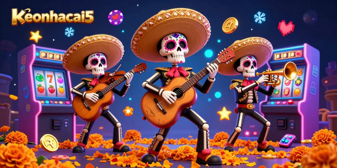 Experience the excitement of keonhacai5 with a colorful mariachi band and vibrant gaming elements.