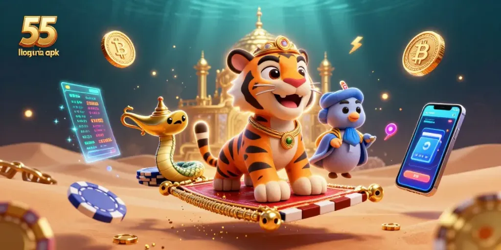 Access 55 club login apk seamlessly with this vibrant gaming scene featuring unique characters and dynamic elements.
