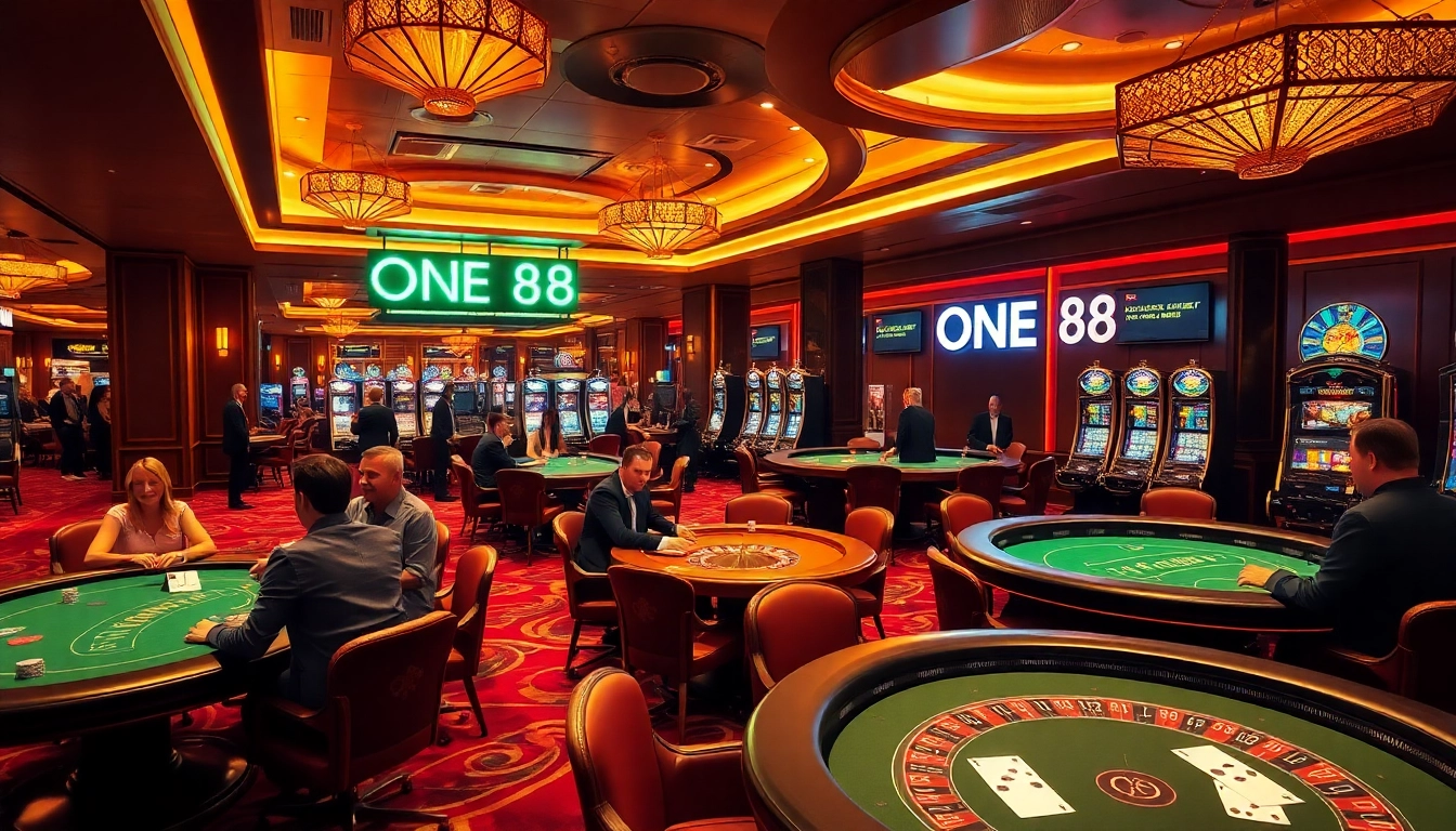 Experience the excitement of high-stakes gaming at ONE 88 casino with professional dealers and vibrant tables.
