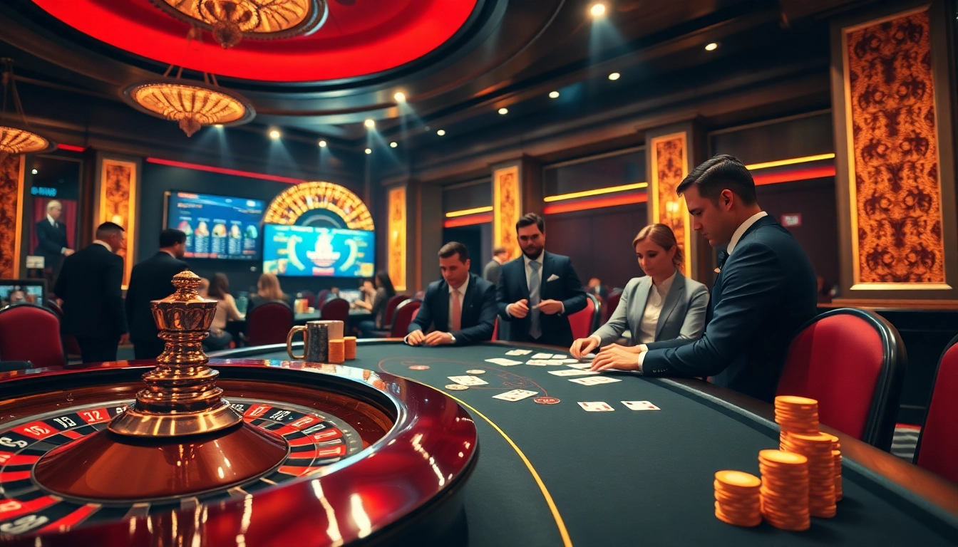 Experience thrilling games at dom88.us.com, featuring an exciting poker scene with luxurious casino elements.