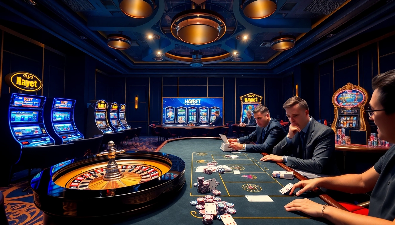 Experience HAYBET with thrilling casino games featuring poker chips and roulette tables.