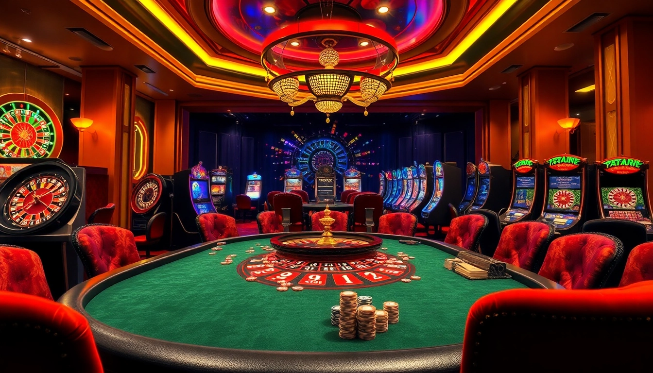 Experience the thrill of betting at nhà cái five88 with a luxury casino atmosphere featuring poker tables and roulette wheels.