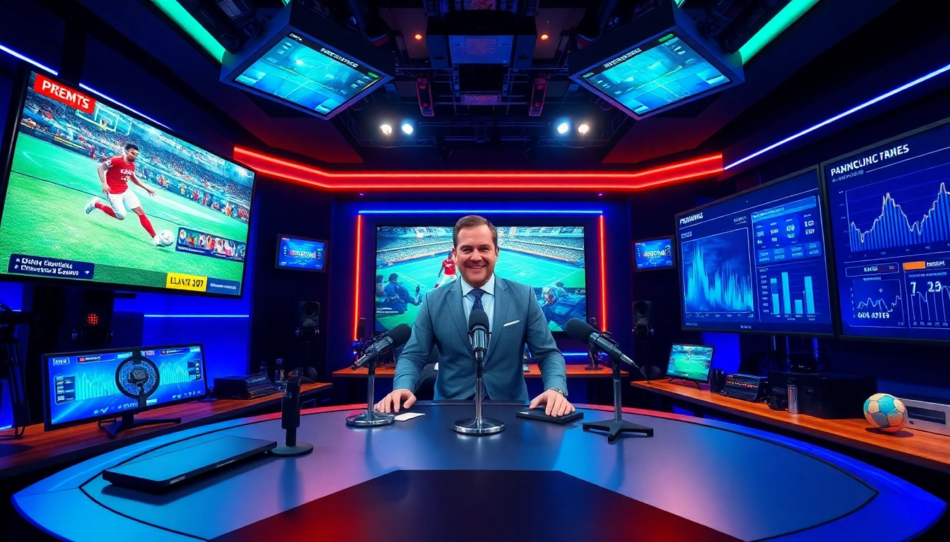 Engaging sports broadcasting scene showcasing live events and a professional host.