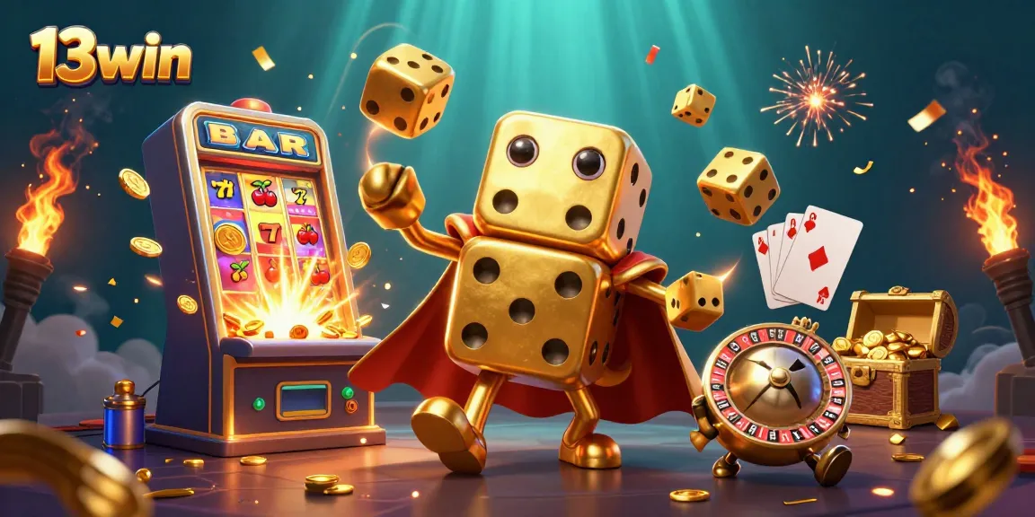 Experience thrilling gaming with 13win's stunning jackpot scene, featuring festive casino elements.