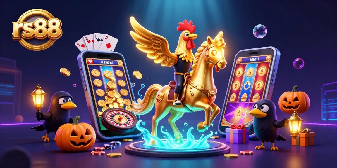 Experience thrilling gameplay at rs88 with the golden rooster headless horseman riding through a vibrant casino scene.