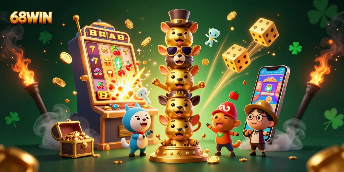 Experience the thrills of 68WIN's dynamic gaming world with vibrant characters and exciting casino elements.