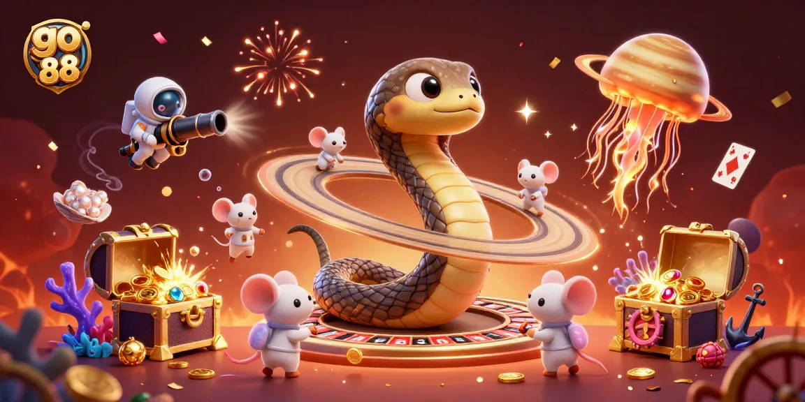 Spin the roulette with go 88 as astronaut mice bet on cosmic rings, featuring vibrant casino elements.