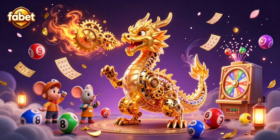 Engage in gameplay with fabet as colorful lottery balls scatter in a vibrant casino scene.
