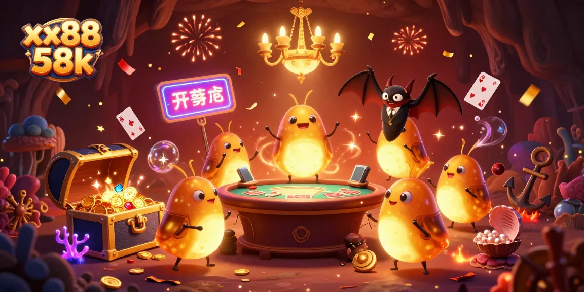 Join the excitement at xx88 58k with glowing glowworms illuminating a vibrant casino.