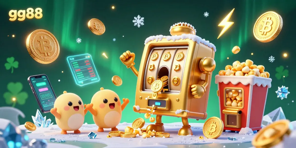 Experience the excitement at gg88 with a golden slot machine hitting the jackpot alongside colorful crypto coins.