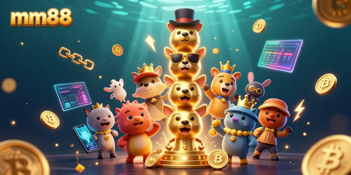 Experience mm88's vibrant gaming world with a lively totem pole and cryptocurrency elements.