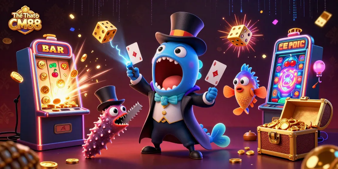 Experience the thrills of Thể Thao CM88 with a vibrant underwater casino scene featuring a bioluminescent gulper eel and magical elements.