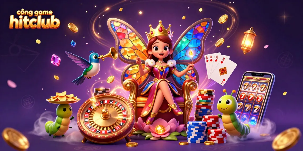 Experience the thrill at cổng game hitclub with fortune-themed characters and casino elements.