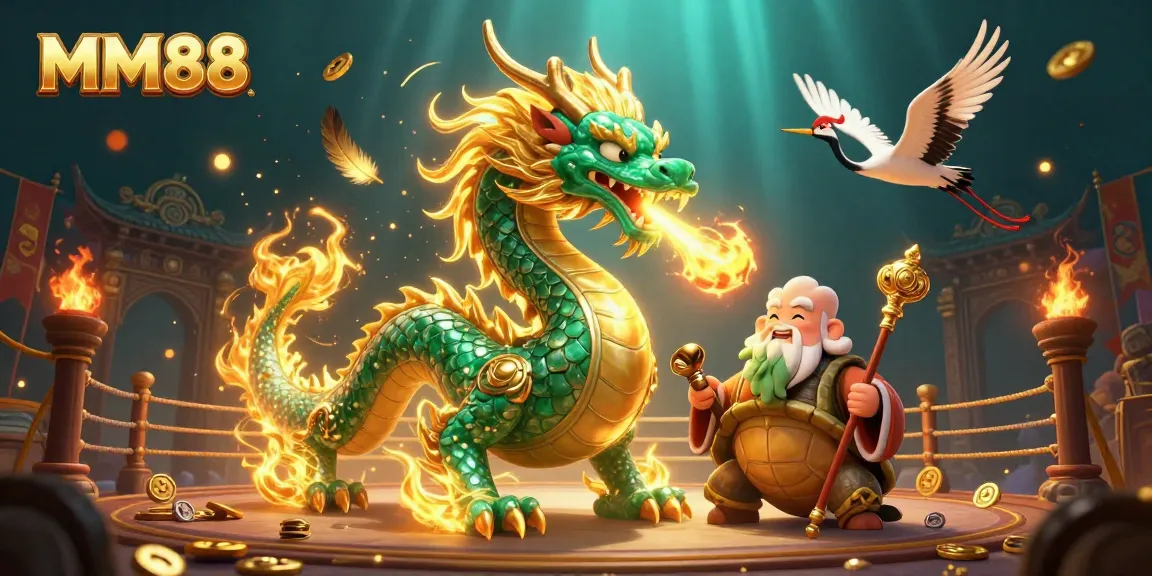 Experience the thrill of MM88 with an immersive 3D dragon and sage illustration