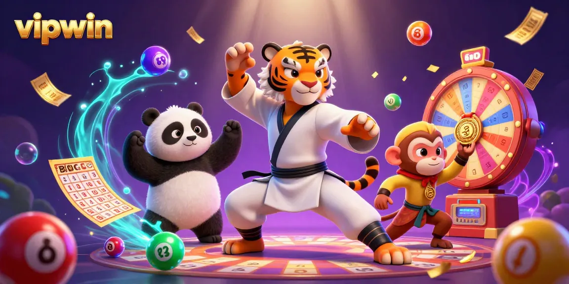 Join the excitement at vipwin with engaging game visuals featuring a kung fu tiger master and fun prizes.