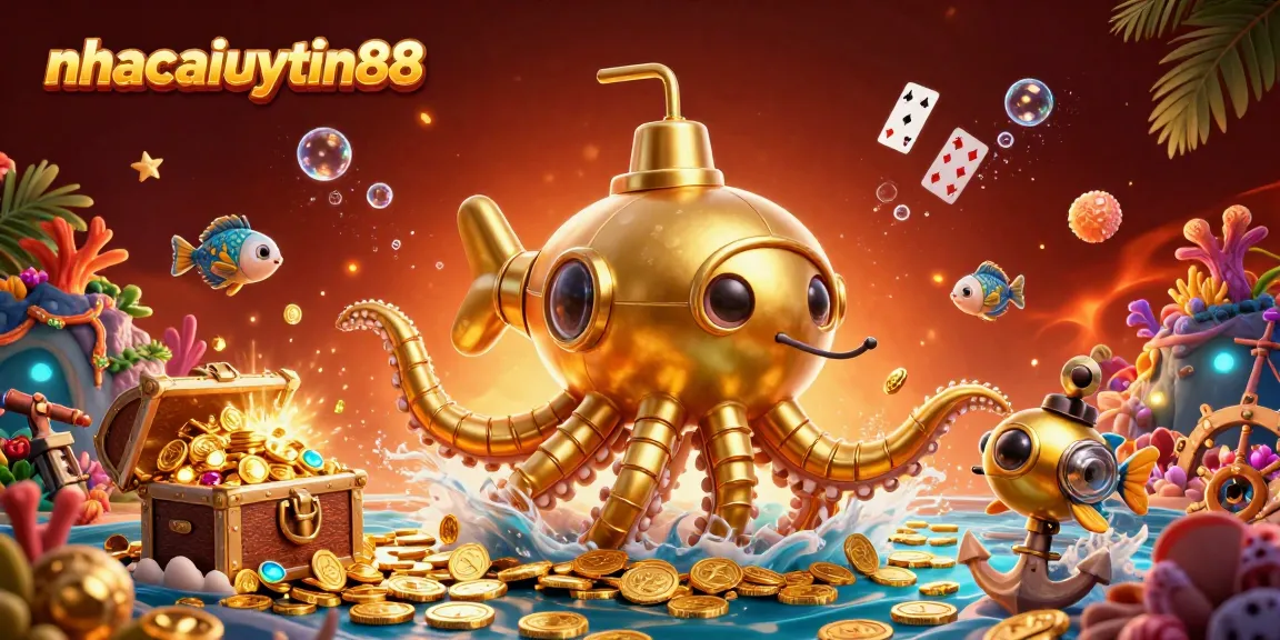 Spin the reels with nhacaiuytin88 in a vibrant underwater casino scene filled with treasures.